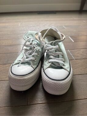 Converse Low-Top Canvas Sneakers in Pale Mint and White